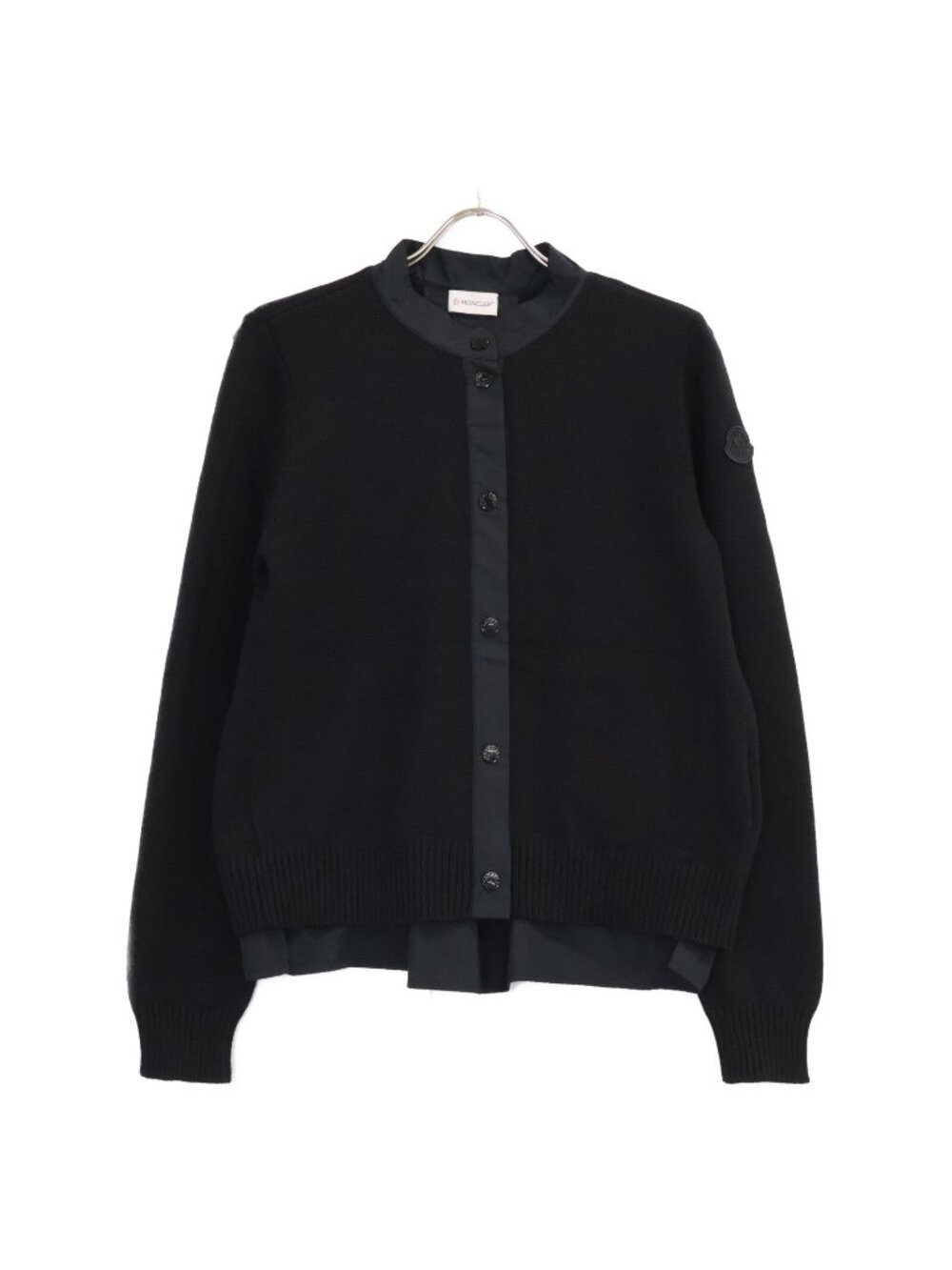 Moncler Black Tind Nylon Trim Wool Cardigan